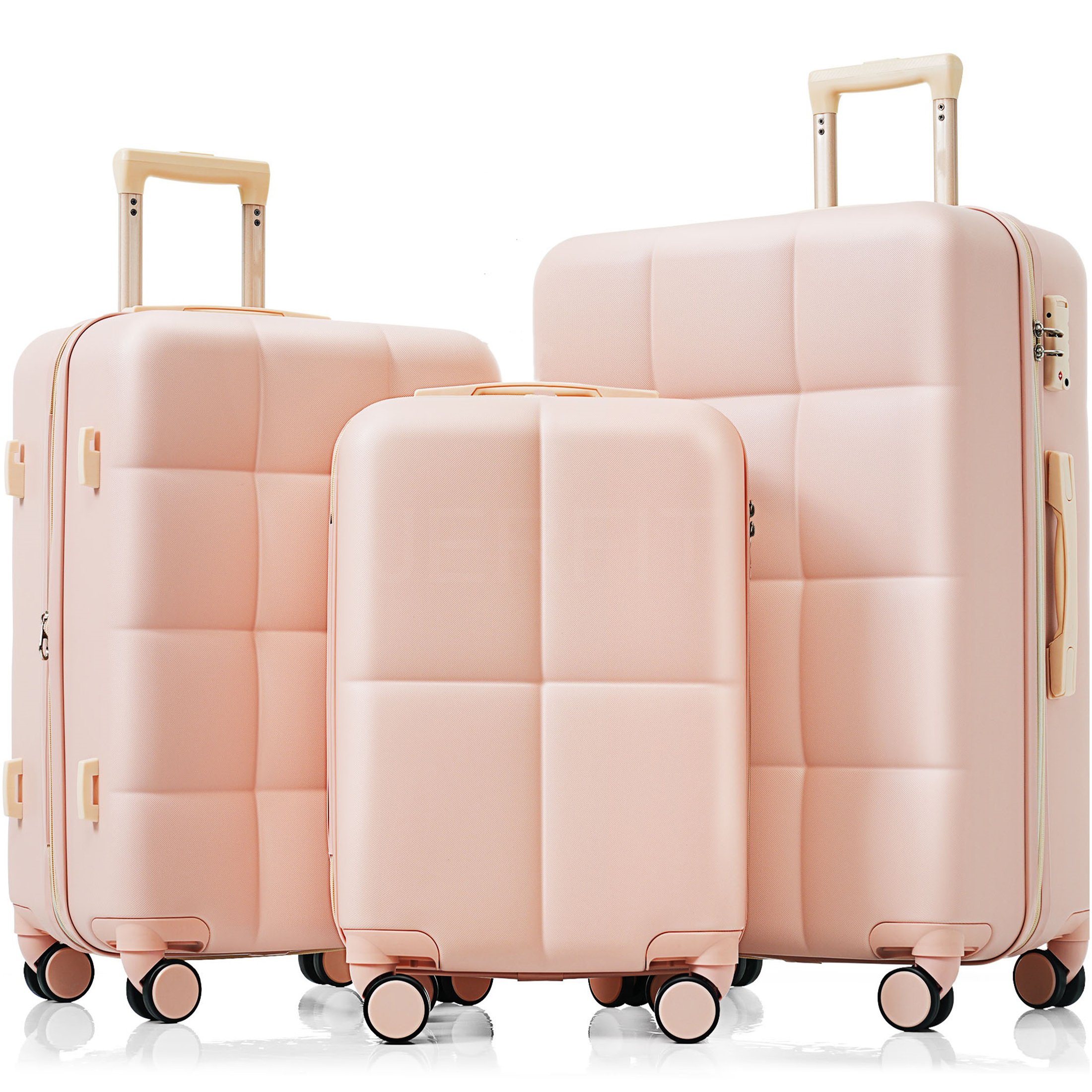 JERFIT 3-Piece Pink ABS Hard Shell Spinner Luggage Set with Cup Holder, TSA Lock & Scratch-Resistant Textured Finish
