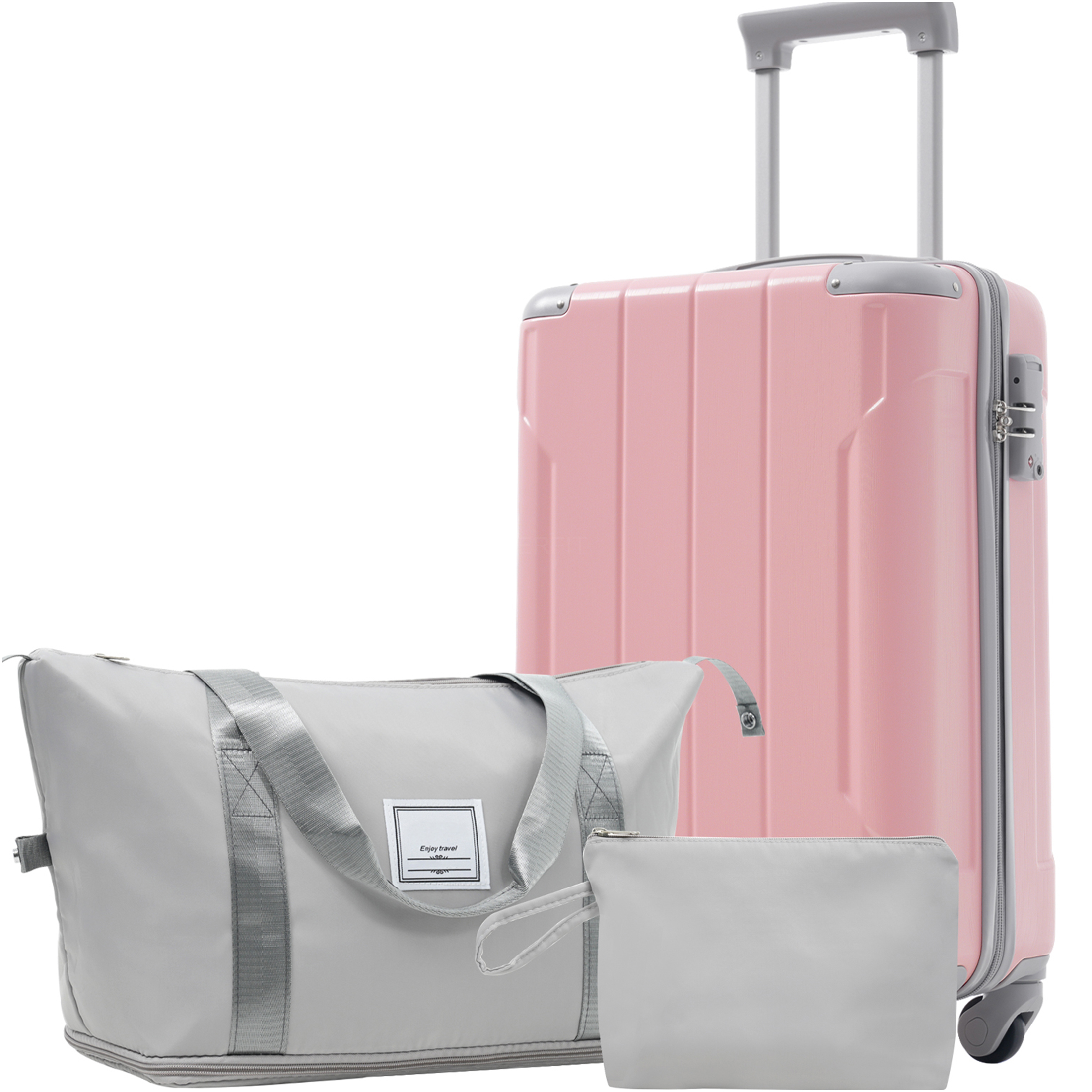 JERFIT 3-Piece Pink Lady ABS Hardshell Luggage Set with Spinner Wheels, TSA Lock, Expandable Carry On Suitcase & Weekender Bag for Travel