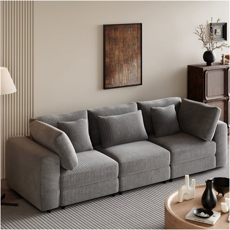 JERFIT 3-Seater Chesterfield Sofa with Gold Metal Legs, Luxury Velvet Tufted Couch for Living Room, Modern Button Back Sofa Set with Accent Pillows