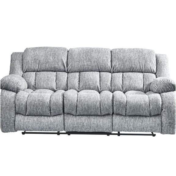 JERFIT 3-Seater Fabric Recliner Sofa with Manual Recliners, Extra Wide Seat, Headrest and Chaise Lounge, Light Gray