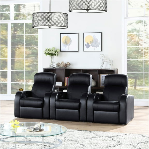 JERFIT 3-Seater Leather Home Theater Recliner Sofa with Storage, Cup Holders, Manual Recline, and Wall Hugger Design for Media Room