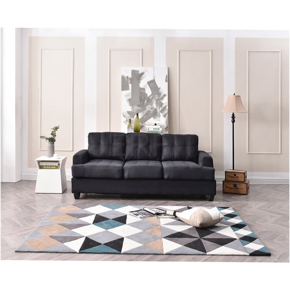 JERFIT 3-Seater Microfiber Sofa Couch for Living Room, Modern Transitional Design with Removable Back and Arms, Easy Assembly, Black