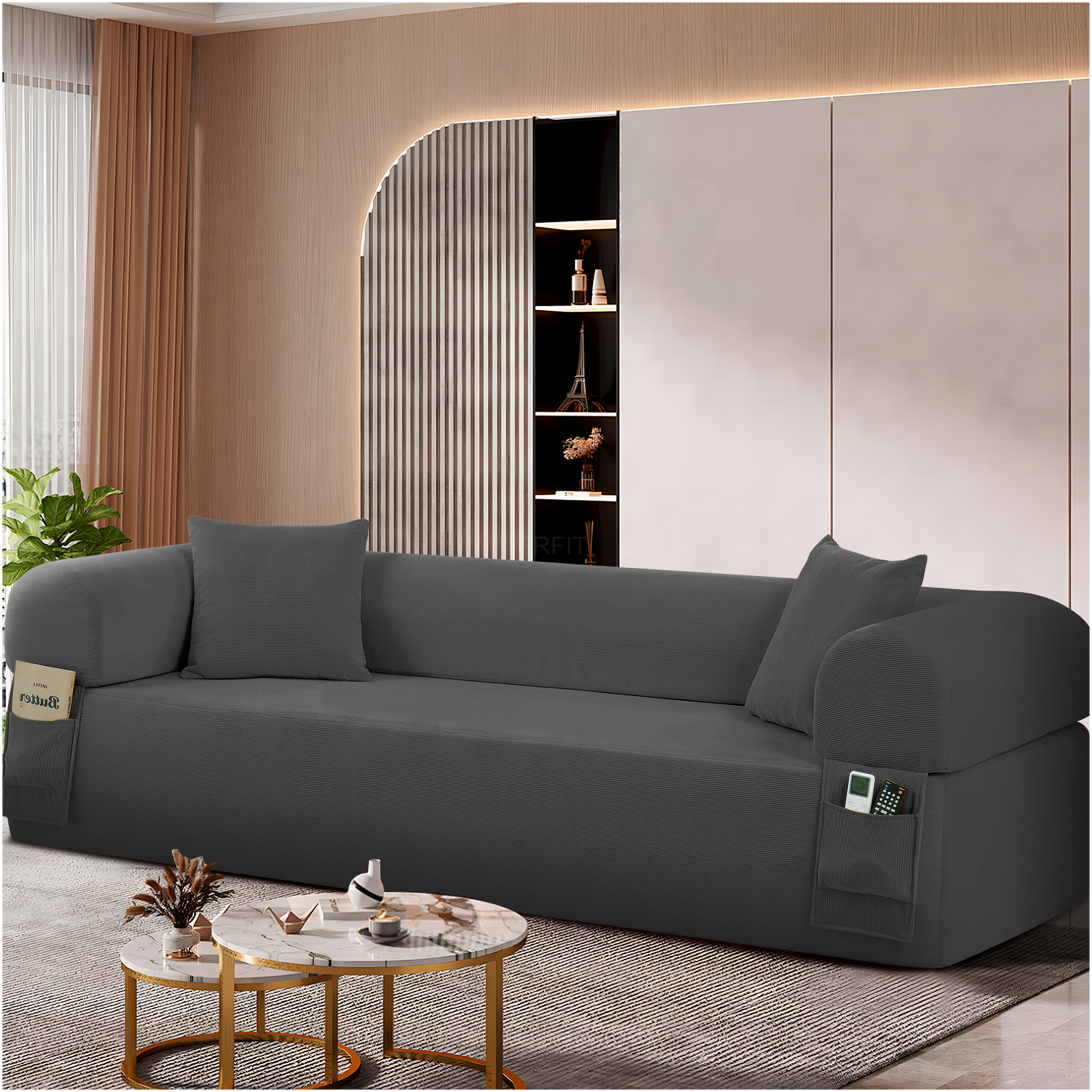 JERFIT 3-Seater Modern Sofa Couch with Storage and Pillows, Pocket ...