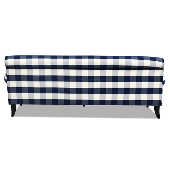 JERFIT 3-Seater Sofa Couch for Living Room, Blue Plaid Upholstered Fabric Sofa with Reversible Cushions, Tight Back, Sturdy Hardwood Frame