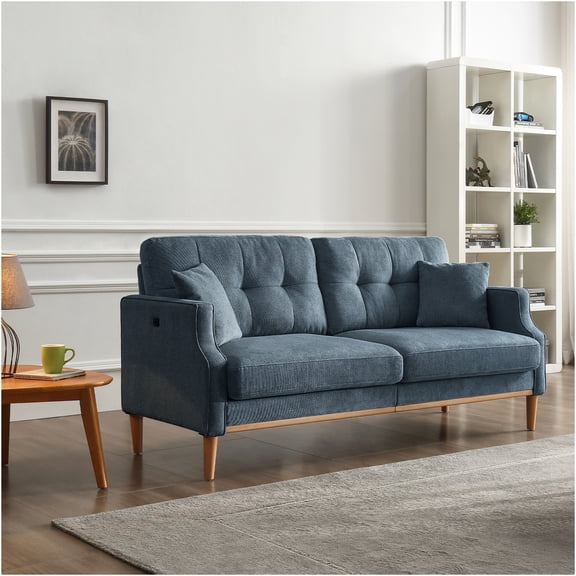 JERFIT 3-Seater Sofa Couch with USB Charging Ports, Waterproof Dark Blue Fabric, Modern Button Tufted Living Room Furniture