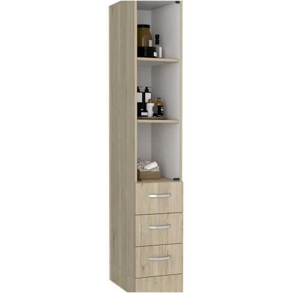 JERFIT 3-Shelf 4-Drawer Bathroom Storage Cabinet, Multicolor Linen Tower with Modern Farmhouse Design for Bedroom, Hallway Organization