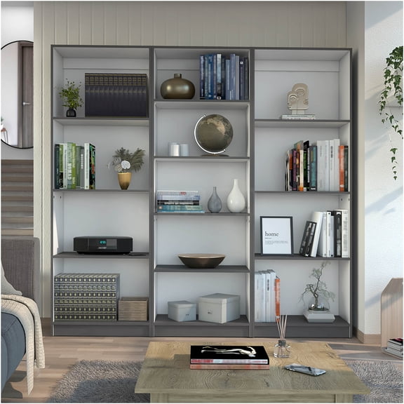 JERFIT 3-Tier Bookshelf Set, 74" Wide 13-Shelf Storage Bookcase for Living Room, Multicolor Finish, Particle Board