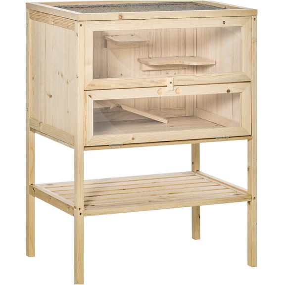JERFIT 3-Tier Natural Wood Hamster Cage with Wheels, Openable Top & Front Door, Multi-Level Small Animal Habitat for Mice, Rats, Gerbils