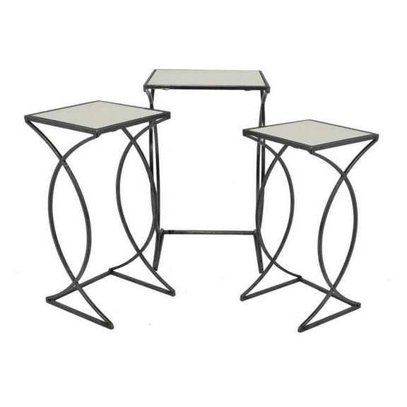 JERFIT 3-Tier Plant Stand with Glass Tops, Modern Indoor Plant Table Set of 3 for Multiple Plants, Black Metal Frame with Curved Base for Living Room, Patio, Garden Decor