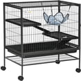 thumbnail image 1 of JERFIT 3-Tier Small Animal Cage with Wheels, Large Metal Habitat for Ferrets, Chinchillas, Sugar Gliders with Hammock, Ramp & Easy-Clean Tray, Black, 1 of 5