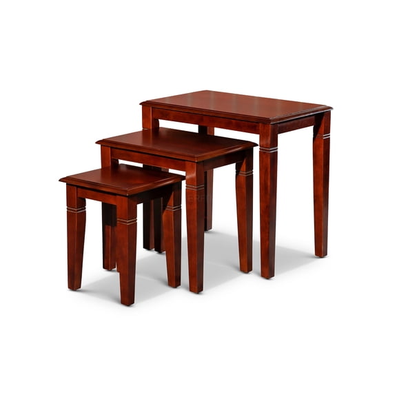 JERFIT 3-Tier Stackable End Table Set, Cherry Finish Rubberwood Nesting Tables for Small Space Living Room