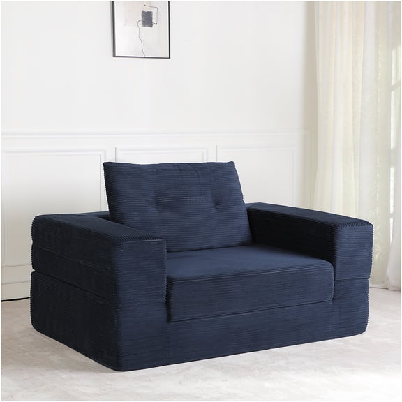 JERFIT 3-in-1 Convertible Floor Sofa Bed with Pillow, Corduroy Lounger for Adults & Pets, Memory Foam Floor Couch for Living Room, Bedroom, No Assembly, Dark Blue