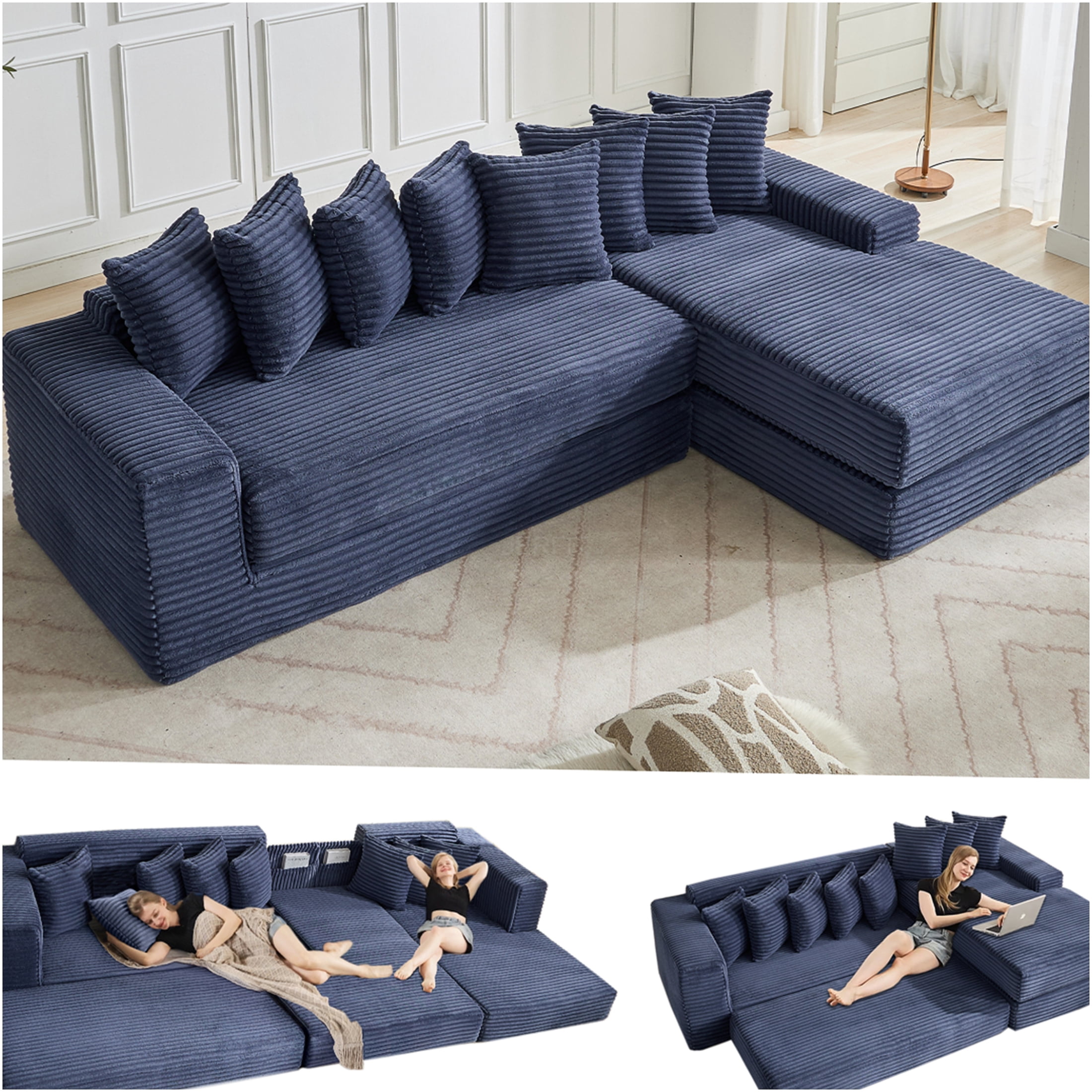 JERFIT 3-in-1 Convertible Modular Sectional Sofa Bed with Storage ...
