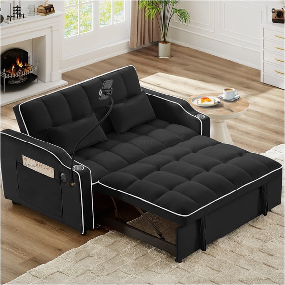 JERFIT 3-in-1 Convertible Sleeper Sofa Bed Recliner Chair with USB Charging, Swivel Phone Stand, Velvet Fabric for Small Spaces