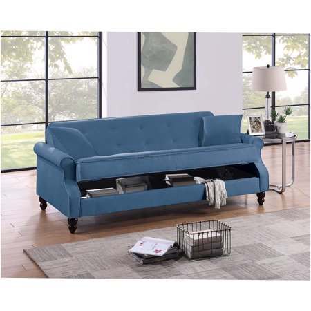 JERFIT 3-in-1 Convertible Sofa Bed, Chesterfield Style Faux Leather Sleeper with Chaise Lounge & Nailhead Trim for Living Room, Burgundy