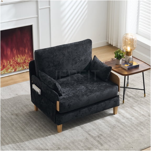 JERFIT 3-in-1 Convertible Sofa Bed Recliner Chair with Pillows, Chenille Fabric Sleeper for Small Spaces, Modern Accent Chair for Living Room, Bedroom, Study