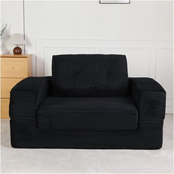 JERFIT 3-in-1 Foldable Floor Sofa Bed with Pillow, Memory Foam Corduroy Floor Couch for Adults, Dogs & Pets, No Assembly Required, Black