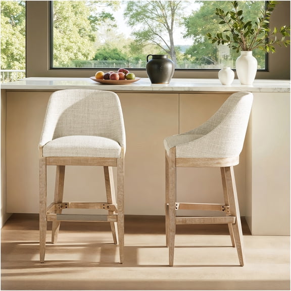 JERFIT 30.5 Inch Coastal Style Bar Stool, Upholstered Counter Height Stool with Curved Back, Modern Farmhouse Kitchen Island Stool in Gray