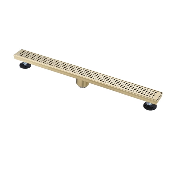 JERFIT 30 Inch Linear Shower Drain in Brushed Gold, Stainless Steel Channel Drain with Hair Catcher, Grid Design for Modern Walk-in Showers, Easy Install & Cleaning