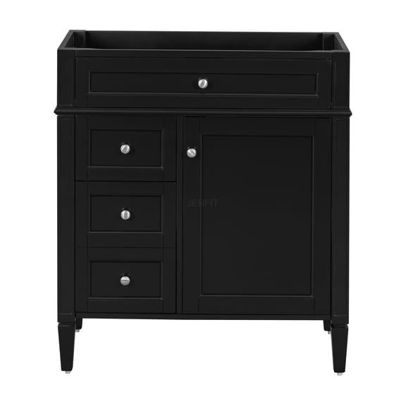 JERFIT 30 Inch Modern Bathroom Vanity Base Only in Black, Freestanding Sink Cabinet with 3 Drawers & Adjustable Shelf for Bathroom Storage