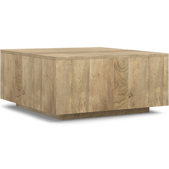 JERFIT 30 Inch Square Coffee Table, Solid Mango Wood Modern Cocktail Table with Natural Finish for Living Room