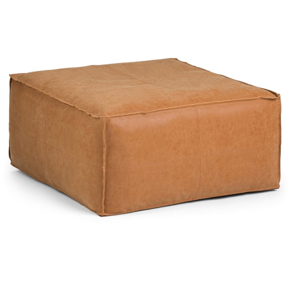 JERFIT 30 Inch Square Ottoman Coffee Table with Storage, Faux Leather Pouf Footrest, Light Brown Distressed Finish for Living Room