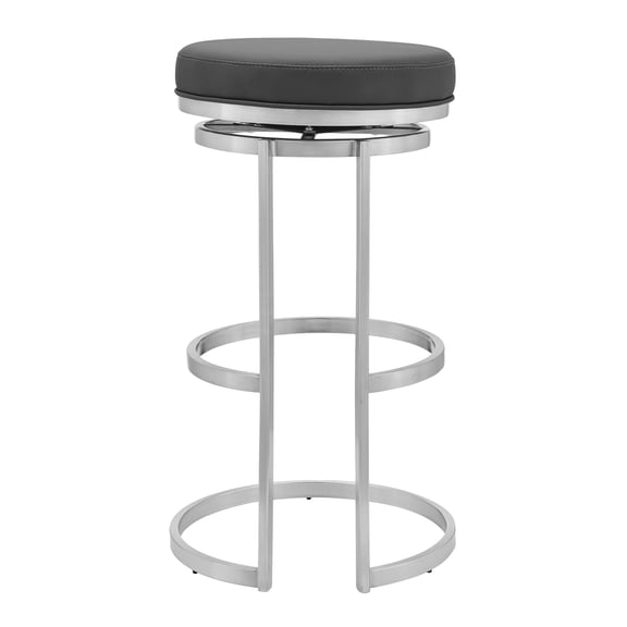 JERFIT 30 Inch Swivel Bar Stool, Gray Faux Leather Counter Stool with Stainless Steel Frame, No Assembly Needed, Modern Backless Barstool for Kitchen Island, Breakfast Nook, Dining