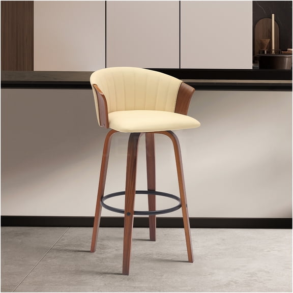 JERFIT 30 Inch Swivel Bar Stool with Faux Leather Upholstery and Walnut Finish, Adjustable Height Counter Stool for Kitchen, Home Bar, Office