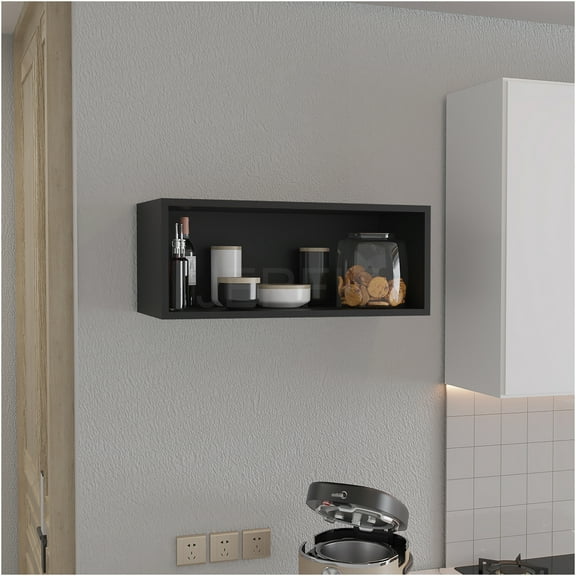 JERFIT 30 Inch Wide Open Wall Cabinet, Modern Floating Shelf Storage Unit for Living Room, Bedroom, Office & Garage, Black
