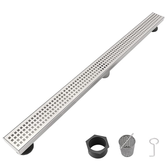 JERFIT 30" Linear Shower Drain with Quadrato Grate, Brushed Nickel Finish, Removable Cover & Hair Catcher for Easy Cleaning