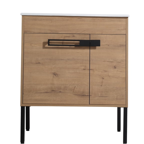 JERFIT 30" Modern Bathroom Vanity Cabinet with Soft-Close Doors, Freestanding or Wall-Mount Optional, Imitative Oak Finish