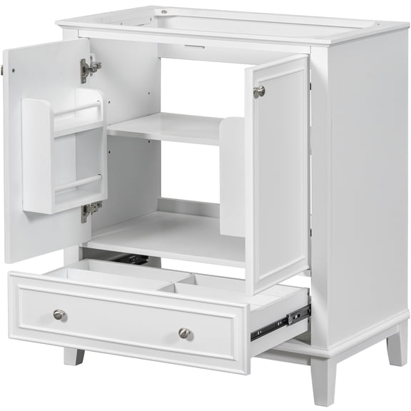 JERFIT 30 inch Freestanding Bathroom Vanity Base Only in White, Modern Storage Cabinet with 2 Doors, 1 Drawer, Adjustable Shelf for Undermount or Drop-in Sink
