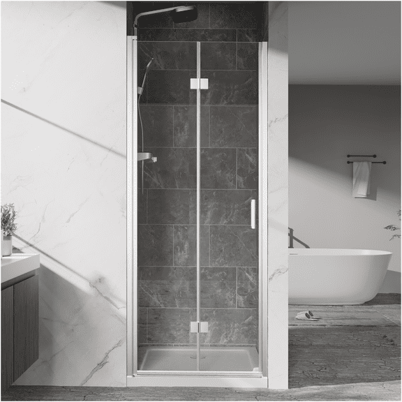 JERFIT 30" x 72" Frameless Bi-Fold Pivot Shower Door with 180 Swing, 1/4" Clear Tempered Glass, Chrome Hardware, Reversible for Bathroom