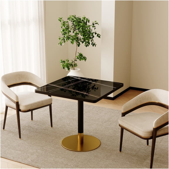 JERFIT 31.5 Inch Round Bistro Table with Sintered Stone Top, Modern Tulip Dining Table for Kitchen, Breakfast Nook, Office in Black and Gold