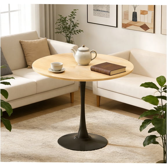 JERFIT 31.5 Inch Round Dining Table, Modern Tulip Base Kitchen Table, Natural MDF Top for Small Space, Living Room Coffee Table