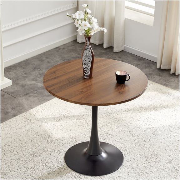 JERFIT 31.5 Inch Round Pedestal Dining Table, Mid Century Modern Tulip Table with Metal Base for Kitchen, Breakfast Nook, Small Space, Apartment (Black/Walnut)