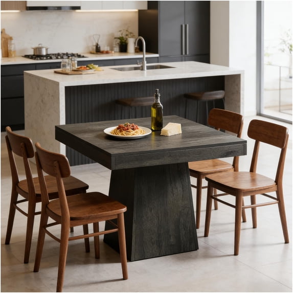 JERFIT 31.5 Inch Square Dining Table for Small Space, Dark Gray Wood ...