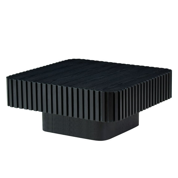 JERFIT 31.5" Modern Drum Coffee Table for Living Room, Square Wooden Cocktail Table with Sturdy MDF Base, Black Finish