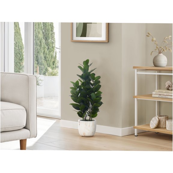 JERFIT 31 Inch Artificial Garcinia Tree in Pot, Faux Real Touch Plant with White Cement Planter for Indoor Home Office Floor Decor, No Maintenance Fake Tree, Green