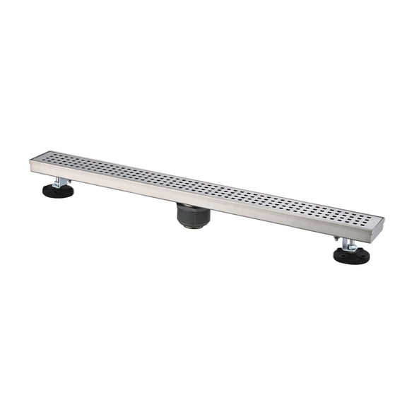 JERFIT 32" Brushed Nickel Linear Shower Drain with Hair Strainer, Modern Grid Design for Efficient Drainage