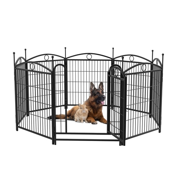 JERFIT 32" High 8-Panel Black Metal Dog Playpen, Heavy Duty Indoor & Outdoor Pet Exercise Pen with Door, Foldable Puppy Fence for Large Medium Small Dogs