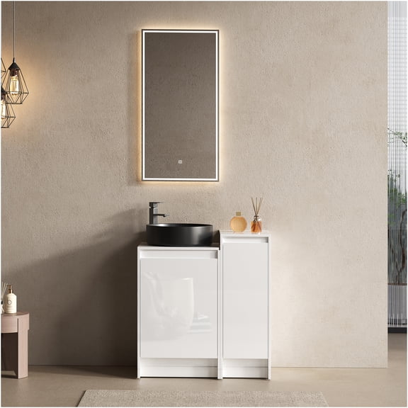 JERFIT 32 Inch Modern Bathroom Vanity Set with Ceramic Sink, Soft-Close Doors, Glossy White Freestanding Storage Cabinet for Bathroom