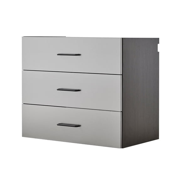 JERFIT 32 Inch Wall Mount Metal Cabinet with Drawers, Metallic Grey Wood Storage Organizer for Kitchen Bathroom, Soft Close, Water Resistant