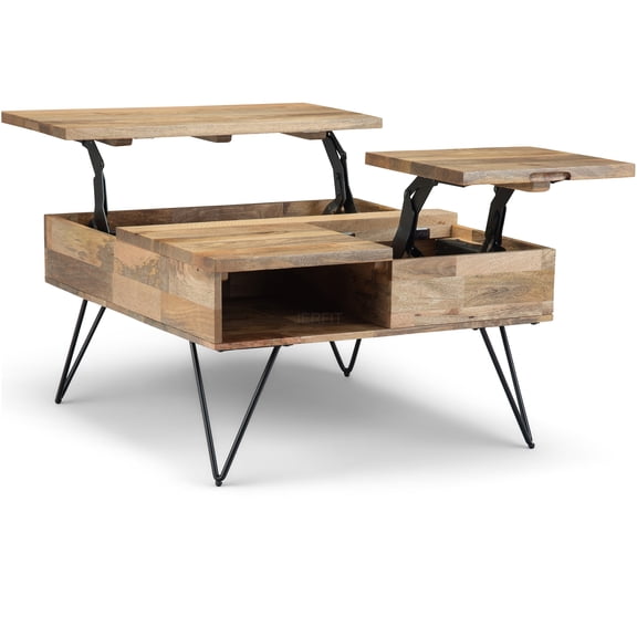 JERFIT 32 inch Lift Top Coffee Table with Storage, Square Cocktail Table with Hairpin Legs, Natural Light Brown Wood Lift-Top End Table for Living Room