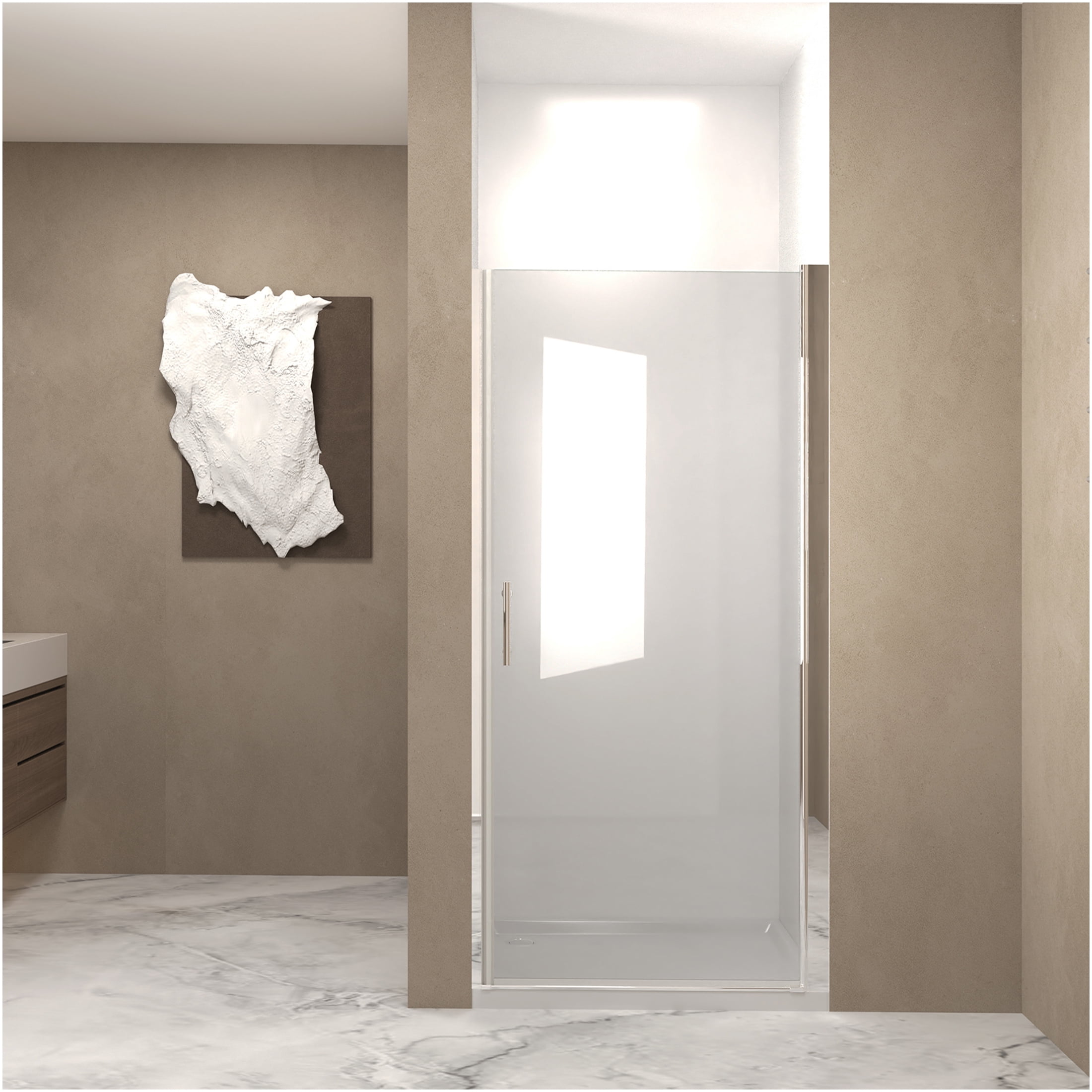 JERFIT 34x72 inch Pivot Shower Door with Half Frame, Brushed Nickel Aluminum, 6mm Tempered Safety Glass, Waterproof Strip for Bathroom Enclosure