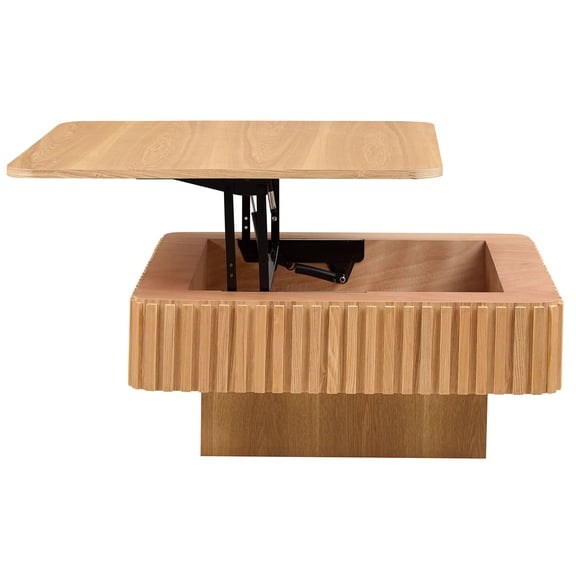 JERFIT 35.4" Modern Square Lift-Top Coffee Table with Storage, Natural Ash MDF for Living Room