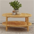thumbnail image 1 of JERFIT 35.5" Round Farmhouse Coffee Table with Lower Shelf, Solid Asian Hardwood, Maple Finish for Living Room, 1 of 9