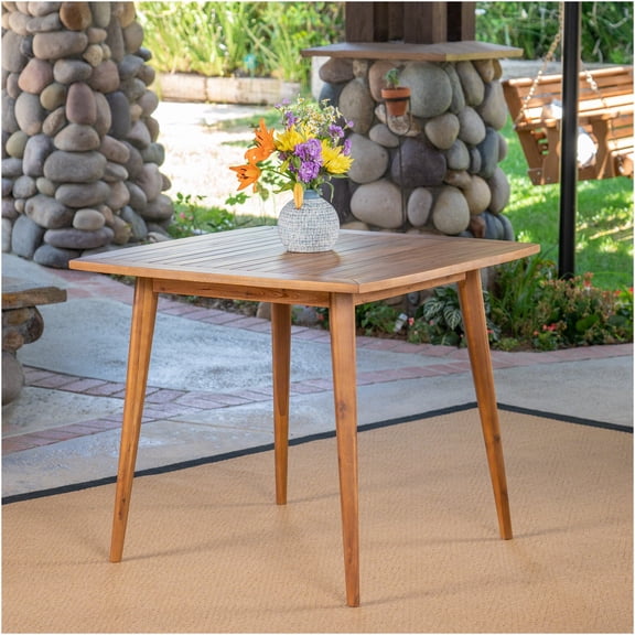 JERFIT 35.5 inch Square Acacia Wood Dining Table for Kitchen, Indoor Teak Finish Brown Modern Wooden Table with Toothpick Legs