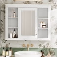 thumbnail image 1 of JERFIT 35" x 28" Modern Bathroom Mirror Medicine Cabinet with Soft-Close Door, 6 Adjustable Shelves, Towel Bar, Wall Mounted Storage for Bathroom Organization, White, 1 of 10