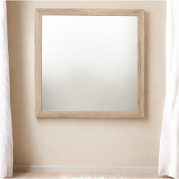 JERFIT 35x35 Inch Square Wall Mirror with Wood Frame, Non-Beveled Full Length Polished Glass for Living Room, Bedroom, Bathroom, Entryway & Hallway Decor